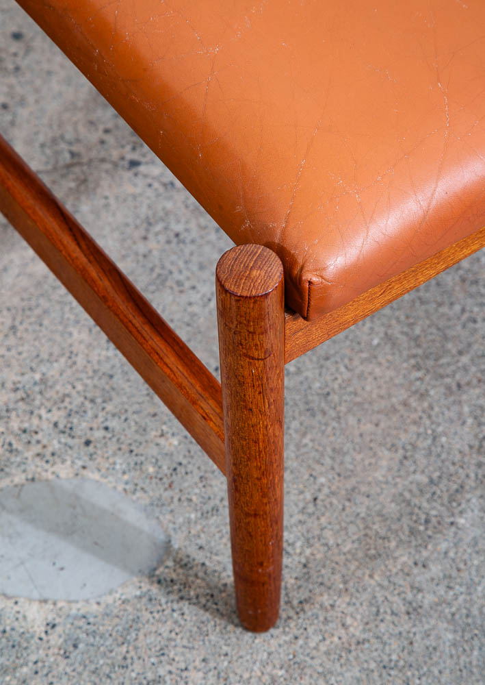 Mid Century Modern Spottrup Ottoman Stool Solid Teak Frame Orange Vinyl Vintage Mcm - Image 8