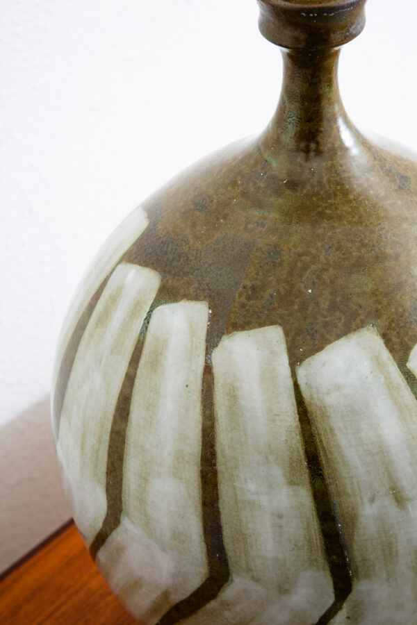 Mid Century Modern Table Lamp Ceramic White Green George Nobuyuki Sy Allen Round - Image 7