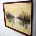 Mid Century Modern Painting Original Art Abstract Cityscape Signed Yellow Black - Image 2