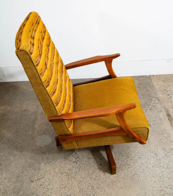 Mid Century Modern Lounge Rocking Chair Yellow Tweed Solid Wood Vintage Armchair - Image 5