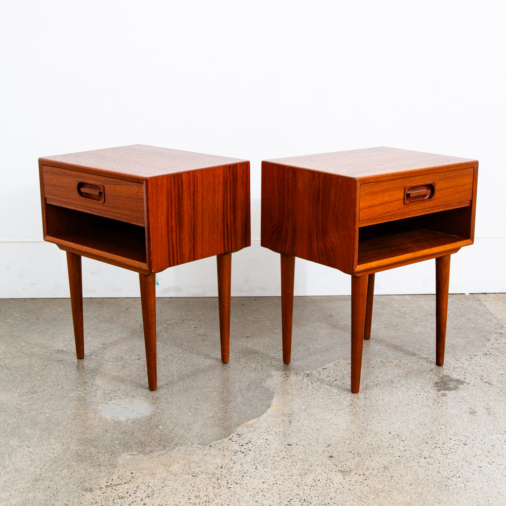 Mid Century Danish Modern Nightstands End Side Tables Teak Drawer Mcm Vintage - Image 2