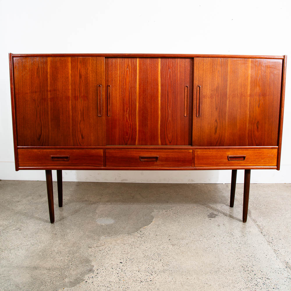 Mid Century Danish Modern Credenza Highboard Sideboard Denmark Bar Teak Drawers - Image 2