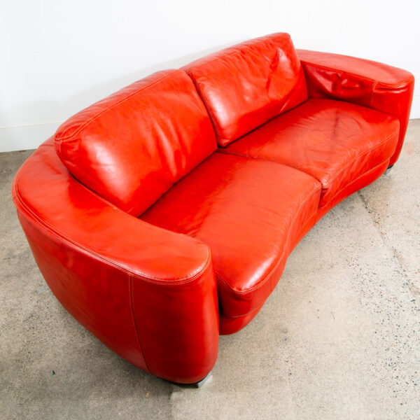 Mid Century Danish Modern Sofa Couch Red Leather Italy Polo Divani 3 Seat Mcm