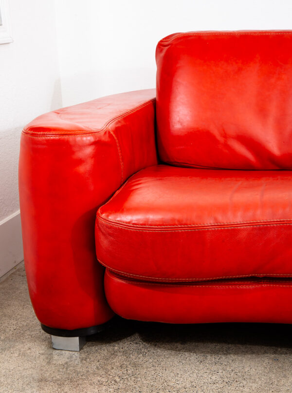 Mid Century Danish Modern Sofa Couch Red Leather Italy Polo Divani 3 Seat Mcm - Image 8