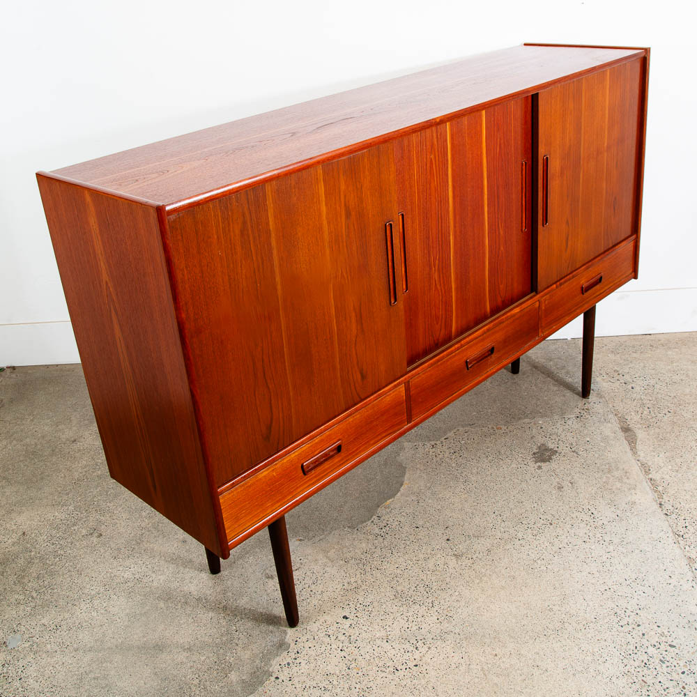 Mid Century Danish Modern Credenza Highboard Sideboard Denmark Bar Teak Drawers