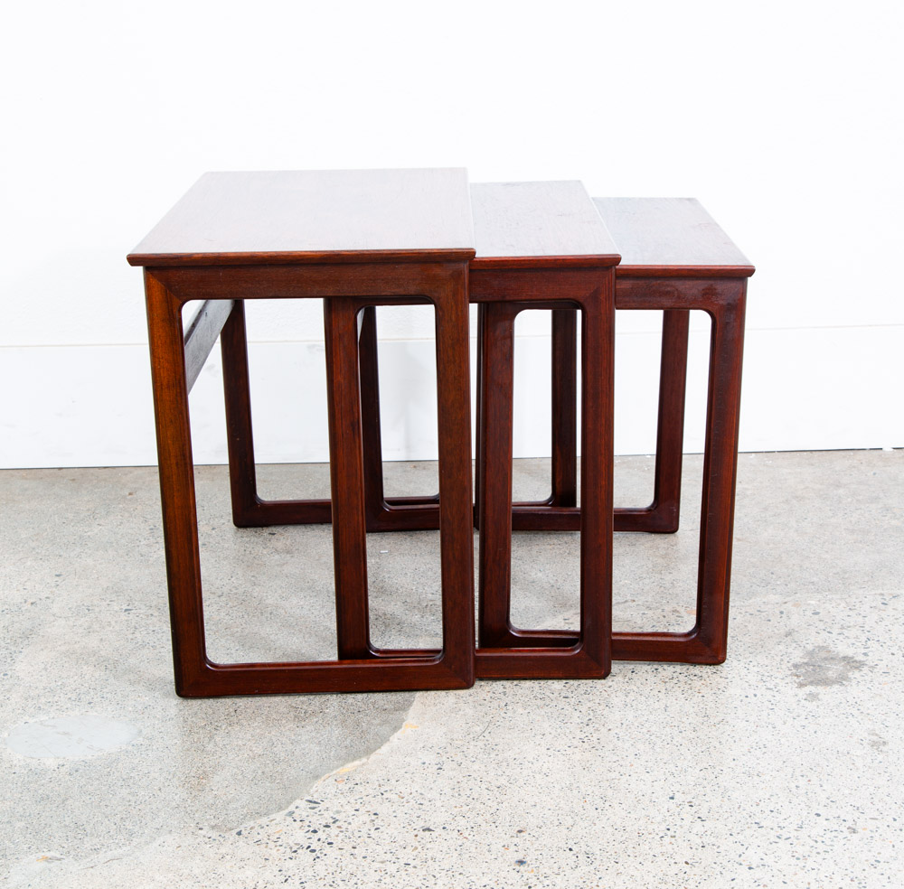 Mid Century Danish Modern Nesting Tables Brazilian Rosewood Set 3 Denmark Sled - Image 5