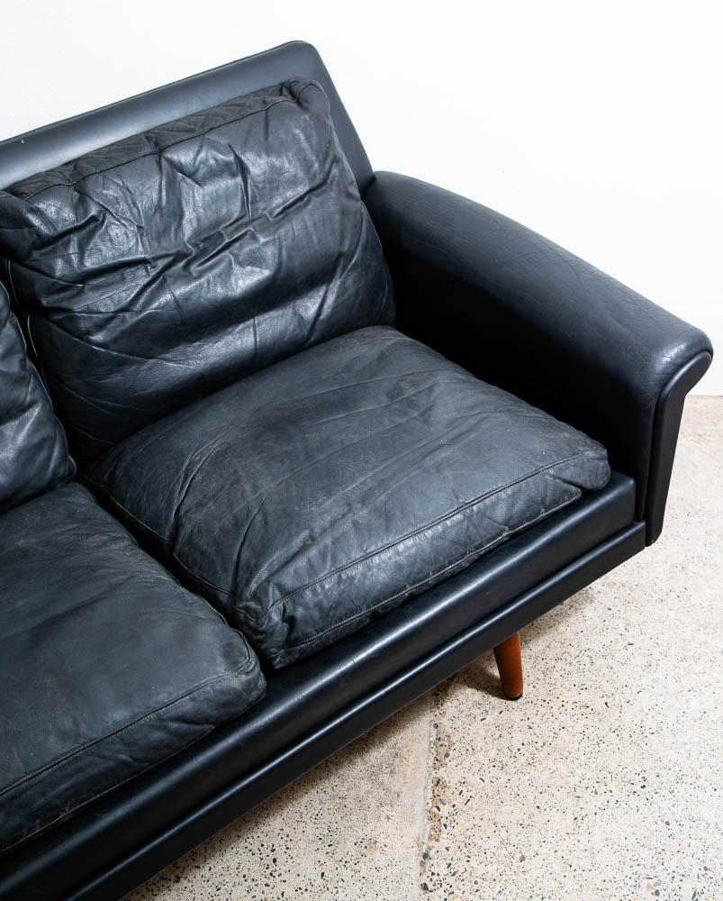 Mid Century Danish Modern Sofa Couch Black Leather Georg Thams 3 Seat Large Mcm - Image 12