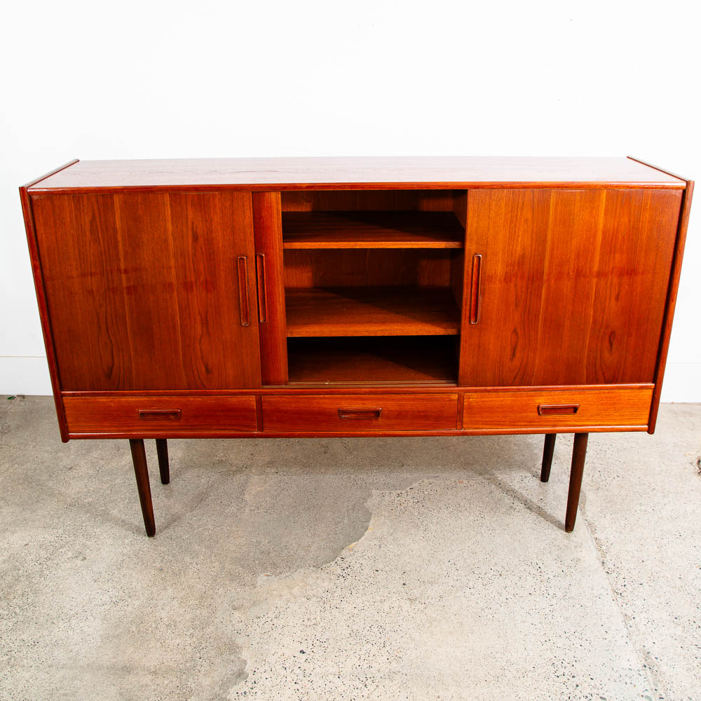 Mid Century Danish Modern Credenza Highboard Sideboard Denmark Bar Teak Drawers - Image 7