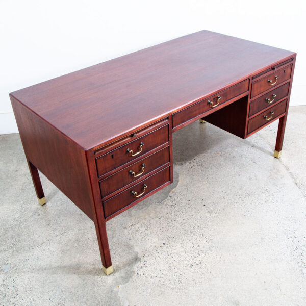 Mid Century Danish Modern Desk Executive Mahogany Ole Wanscher Locking Brass - Image 6