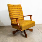 Mid Century Modern Lounge Rocking Chair Yellow Tweed Solid Wood Vintage Armchair