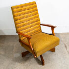 Mid Century Modern Lounge Rocking Chair Yellow Tweed Solid Wood Vintage Armchair - Image 6