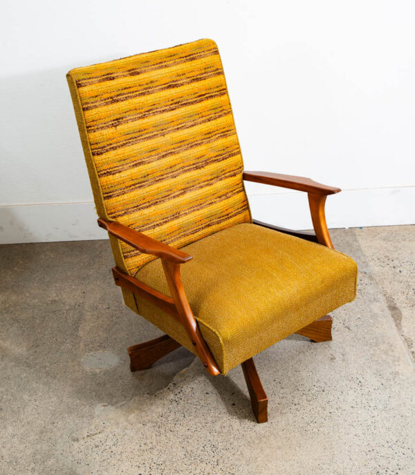 Mid Century Modern Lounge Rocking Chair Yellow Tweed Solid Wood Vintage Armchair - Image 6