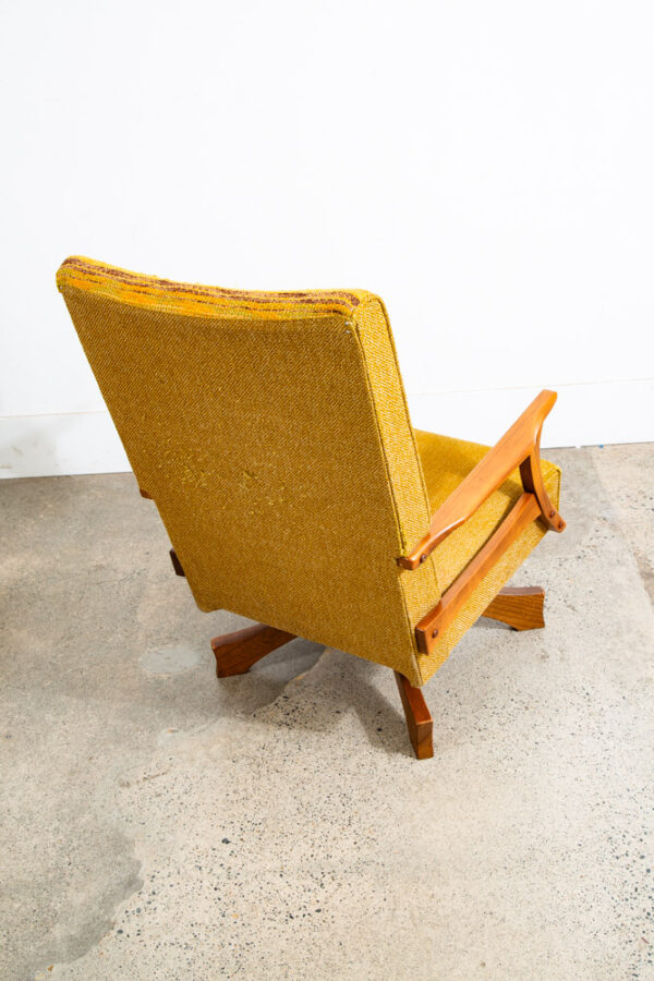 Mid Century Modern Lounge Rocking Chair Yellow Tweed Solid Wood Vintage Armchair - Image 7