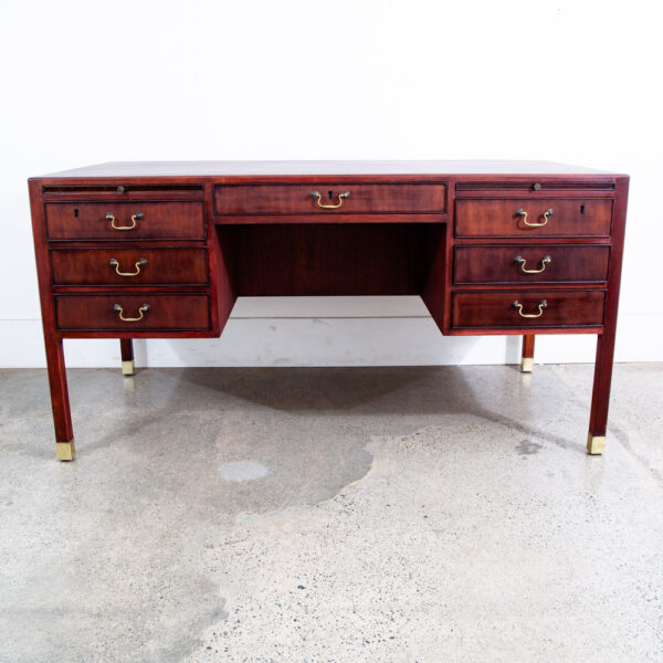 Mid Century Danish Modern Desk Executive Mahogany Ole Wanscher Locking Brass - Image 2