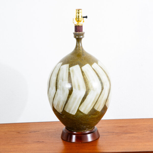 Mid Century Modern Table Lamp Ceramic White Green George Nobuyuki Sy Allen Round - Image 5