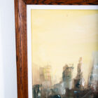 Mid Century Modern Painting Original Art Abstract Cityscape Signed Yellow Black - Image 9
