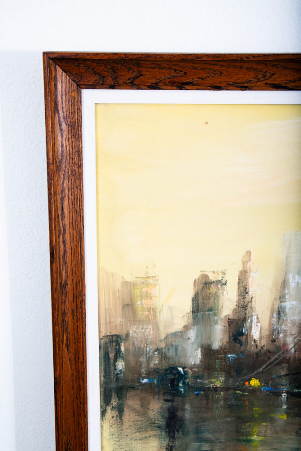 Mid Century Modern Painting Original Art Abstract Cityscape Signed Yellow Black - Image 9