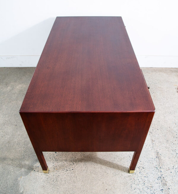 Mid Century Danish Modern Desk Executive Mahogany Ole Wanscher Locking Brass - Image 4