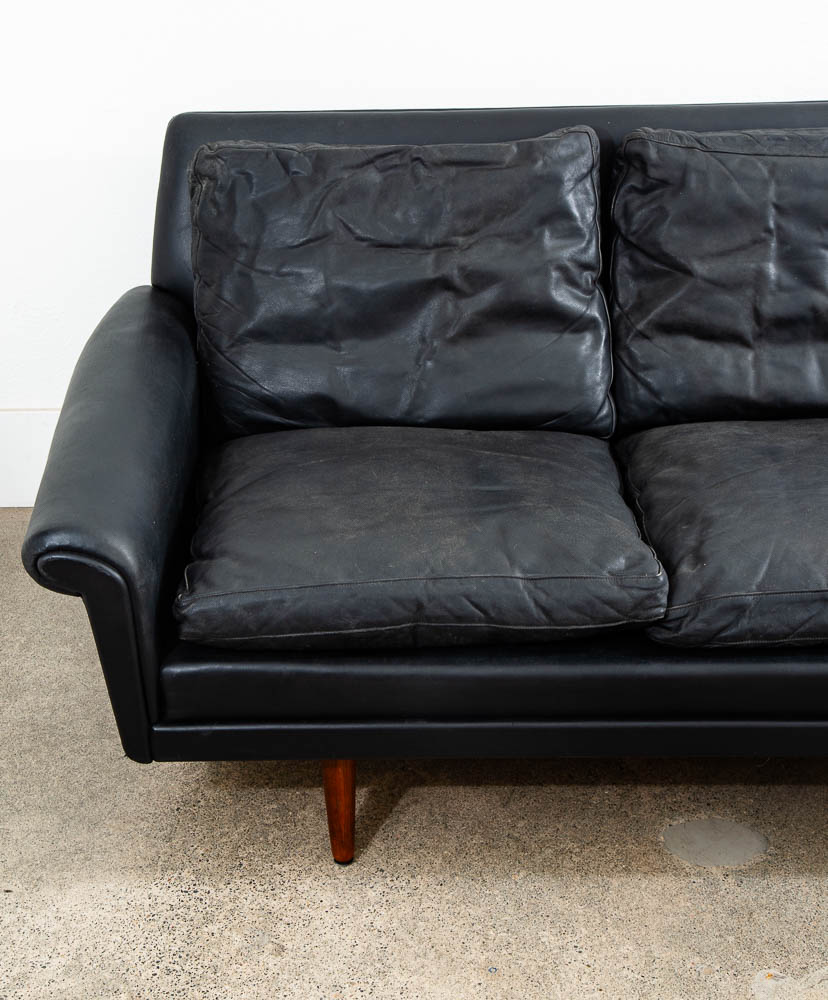 Mid Century Danish Modern Sofa Couch Black Leather Georg Thams 3 Seat Large Mcm - Image 10