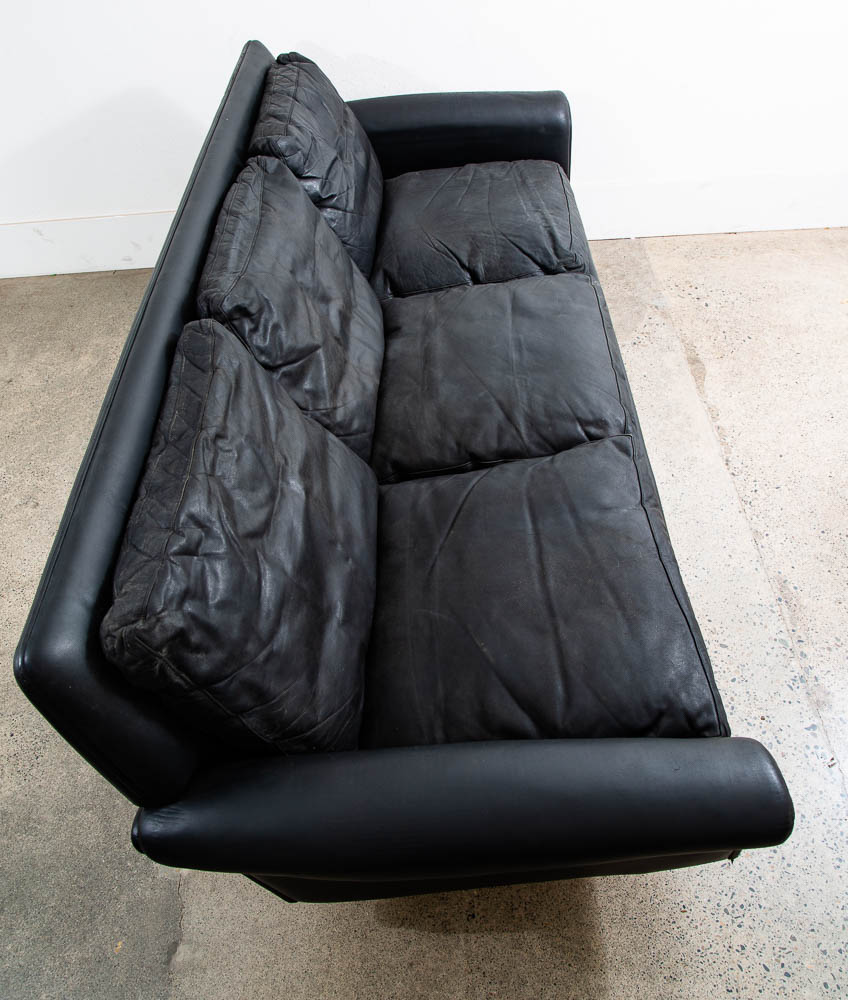 Mid Century Danish Modern Sofa Couch Black Leather Georg Thams 3 Seat Large Mcm - Image 3
