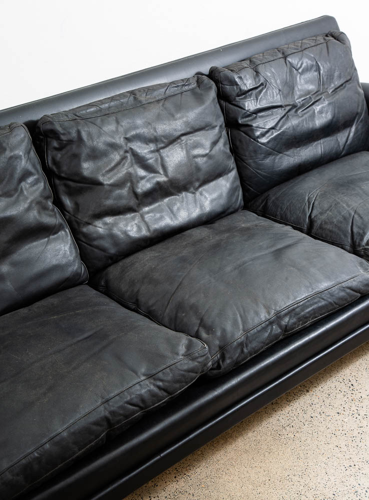 Mid Century Danish Modern Sofa Couch Black Leather Georg Thams 3 Seat Large Mcm - Image 8