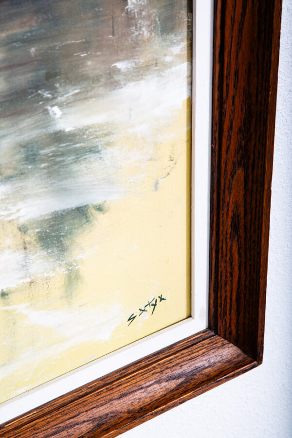 Mid Century Modern Painting Original Art Abstract Cityscape Signed Yellow Black - Image 3