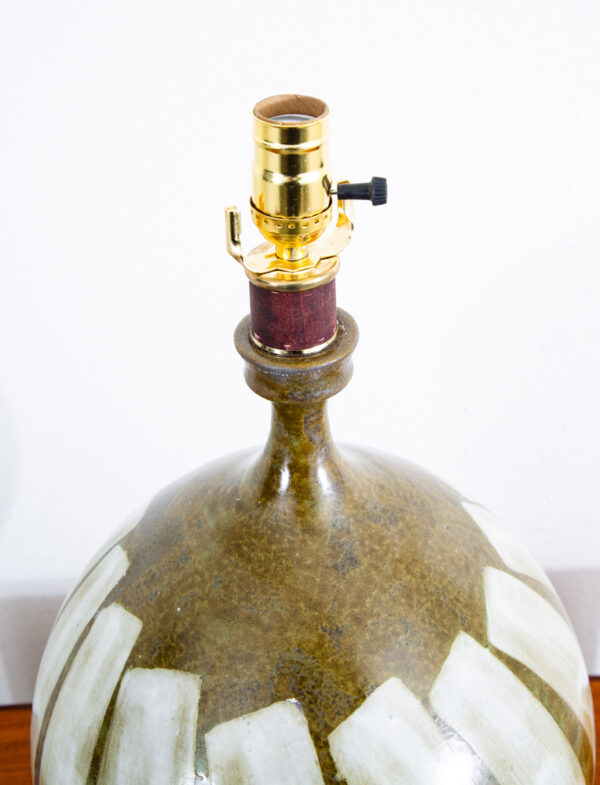 Mid Century Modern Table Lamp Ceramic White Green George Nobuyuki Sy Allen Round - Image 11