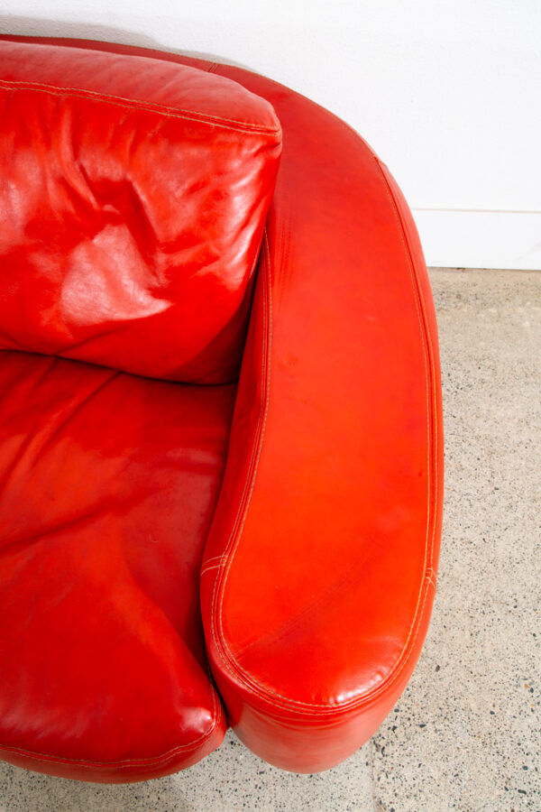 Mid Century Danish Modern Sofa Couch Red Leather Italy Polo Divani 3 Seat Mcm - Image 12