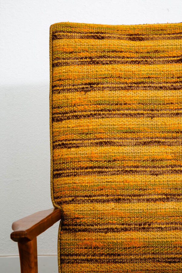 Mid Century Modern Lounge Rocking Chair Yellow Tweed Solid Wood Vintage Armchair - Image 4