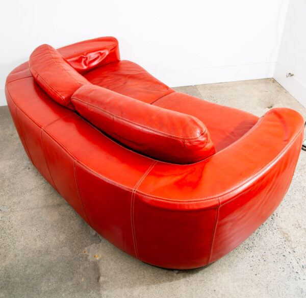 Mid Century Danish Modern Sofa Couch Red Leather Italy Polo Divani 3 Seat Mcm - Image 3