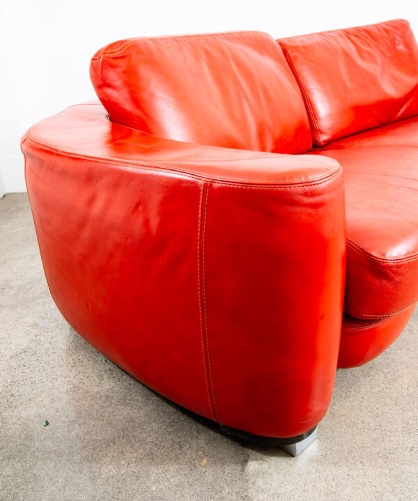 Mid Century Danish Modern Sofa Couch Red Leather Italy Polo Divani 3 Seat Mcm - Image 7
