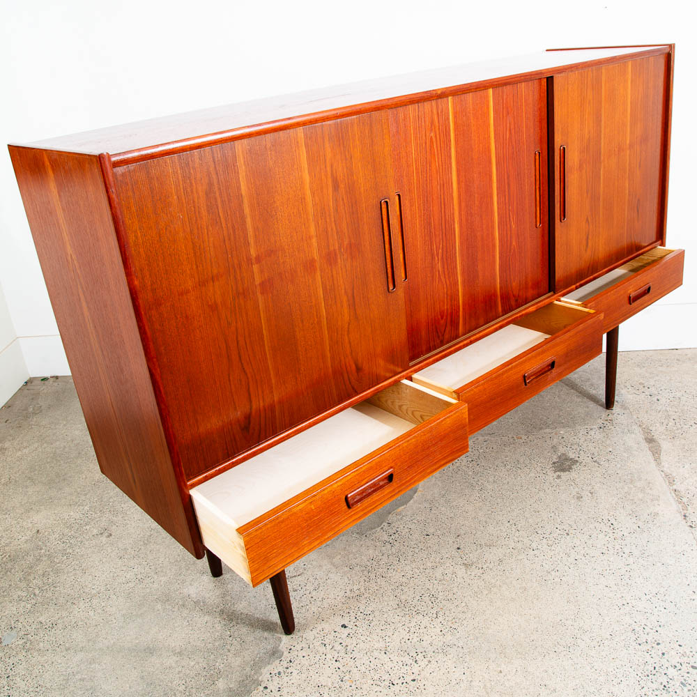 Mid Century Danish Modern Credenza Highboard Sideboard Denmark Bar Teak Drawers - Image 6
