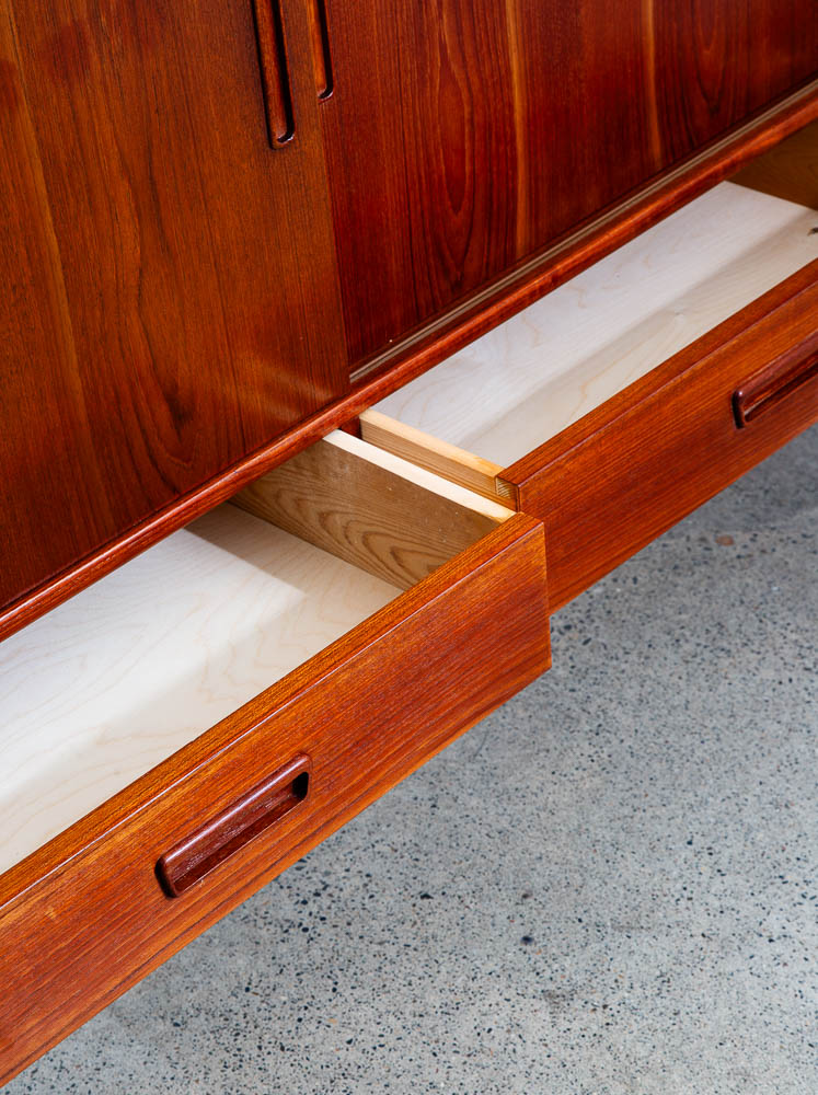 Mid Century Danish Modern Credenza Highboard Sideboard Denmark Bar Teak Drawers - Image 12