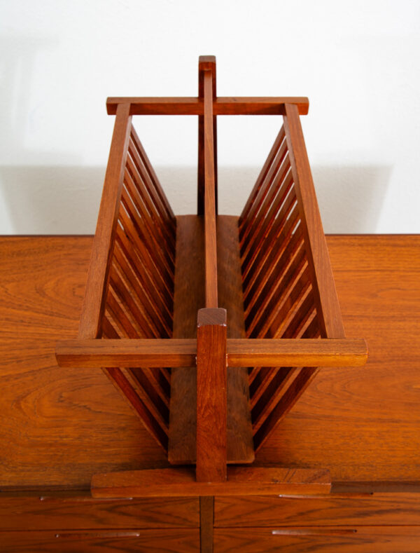 Mid Century Modern Magazine Rack Solid Teak Vintage Danish Folding Mcm Mobler - Image 3