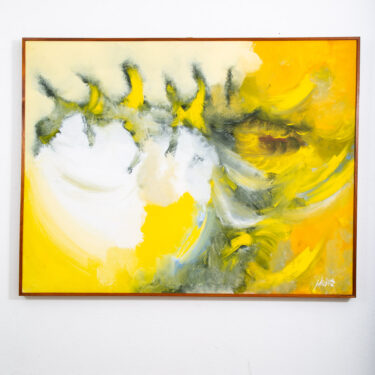 Mid Century Modern Painting Original Art Abstract Expressionism Signed Yellow LG