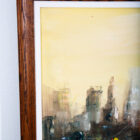 Mid Century Modern Painting Original Art Abstract Cityscape Signed Yellow Black - Image 4
