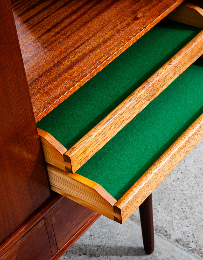 Mid Century Danish Modern Credenza Highboard Sideboard Denmark Bar Teak Drawers - Image 11