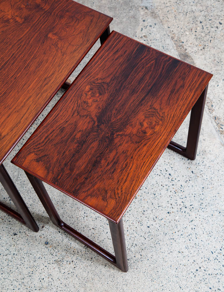 Mid Century Danish Modern Nesting Tables Brazilian Rosewood Set 3 Denmark Sled - Image 9
