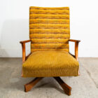 Mid Century Modern Lounge Rocking Chair Yellow Tweed Solid Wood Vintage Armchair - Image 2
