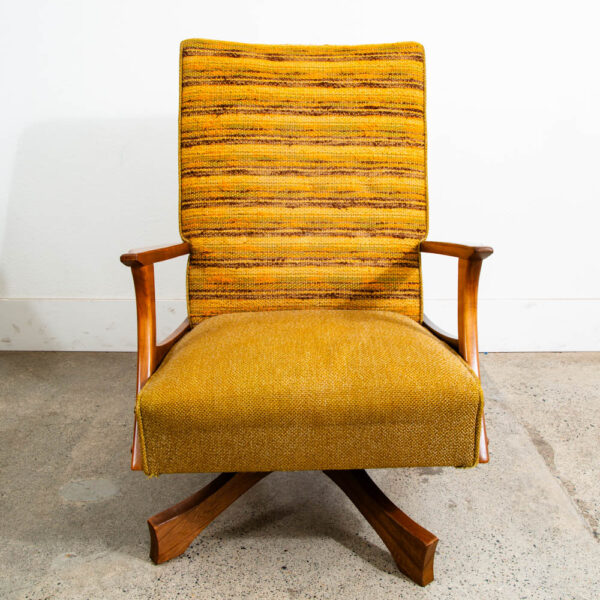 Mid Century Modern Lounge Rocking Chair Yellow Tweed Solid Wood Vintage Armchair - Image 2