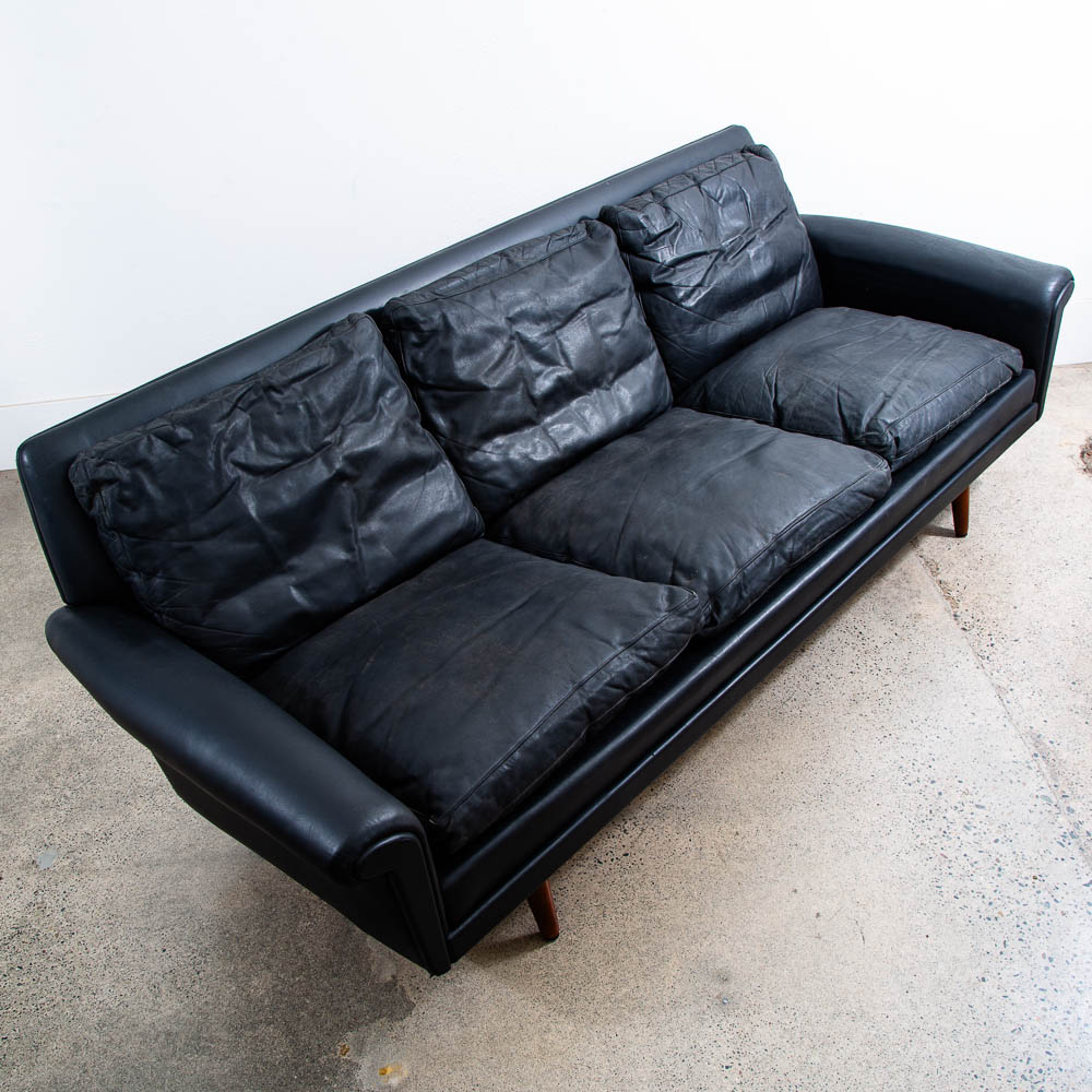 Mid Century Danish Modern Sofa Couch Black Leather Georg Thams 3 Seat Large Mcm - Image 6