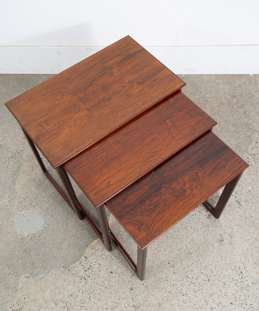 Mid Century Danish Modern Nesting Tables Brazilian Rosewood Set 3 Denmark Sled - Image 12