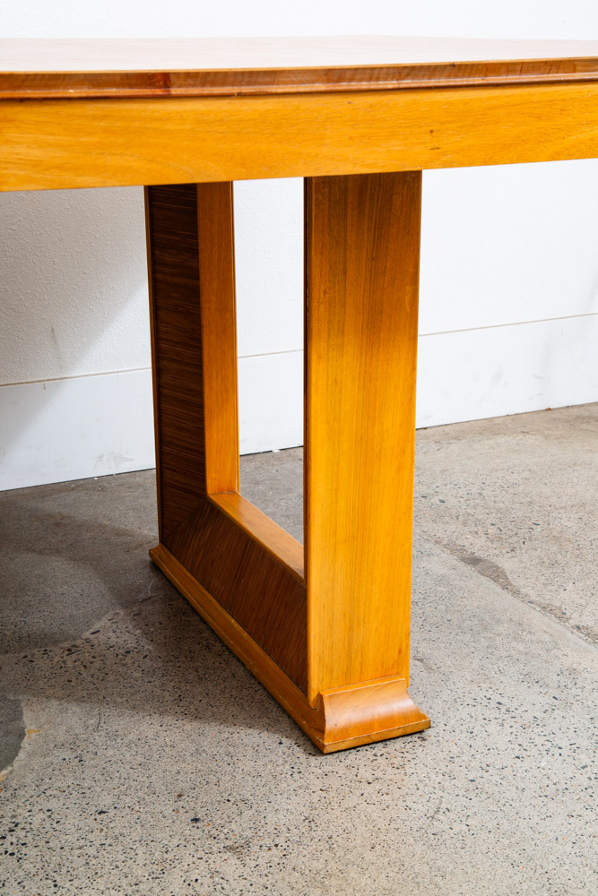 Mid Century Modern Dining Table Brown Saltman Paul Frankl x2 leaf Blonde Wood - Image 12