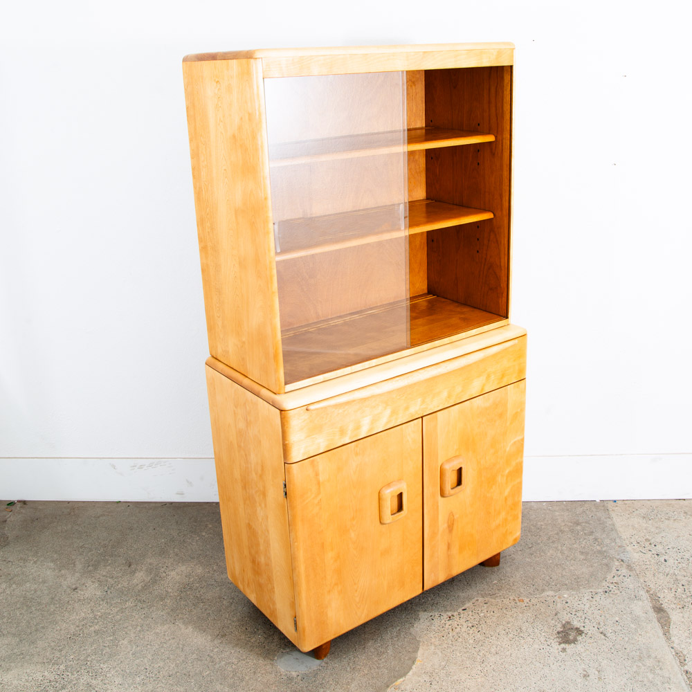 Mid Century Modern Credenza Display China Cabinet Heywood Wakefield Maple Glass
