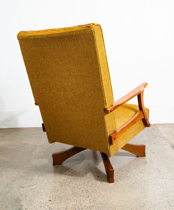 Mid Century Modern Lounge Rocking Chair Yellow Tweed Solid Wood Vintage Armchair - Image 3