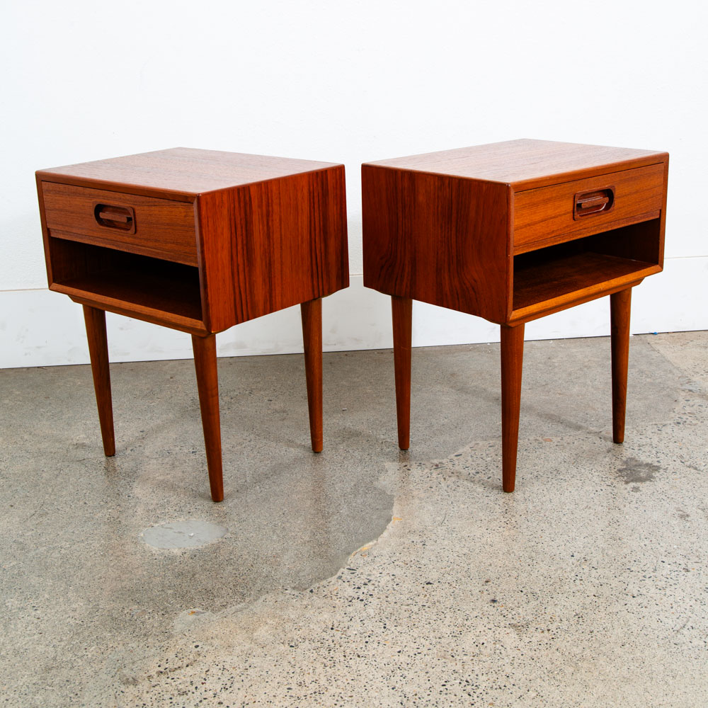 Mid Century Danish Modern Nightstands End Side Tables Teak Drawer Mcm Vintage