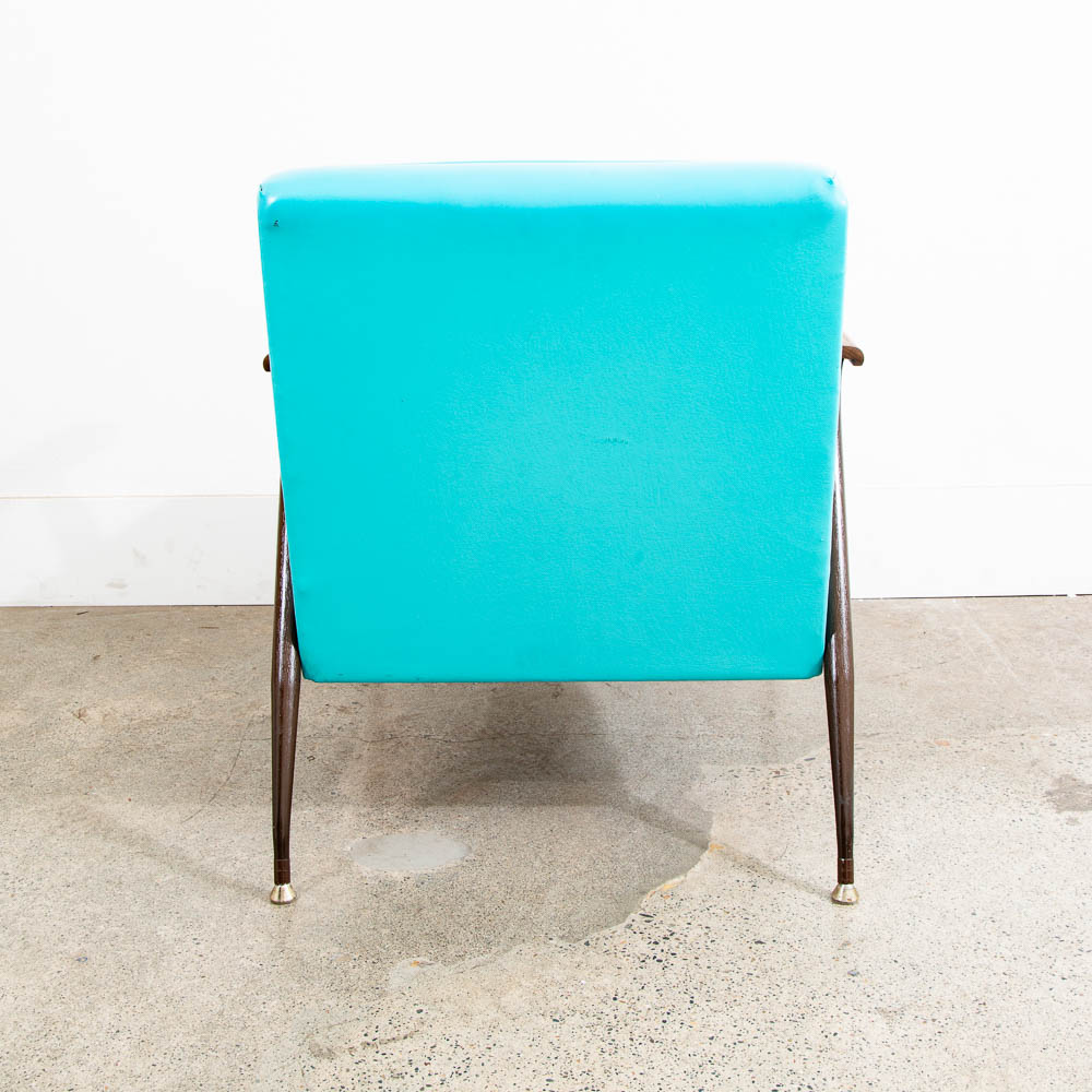 Mid Century Modern Lounge Chairs Pair Blue Aqua Oak Wood Vintage American Set NM - Image 8