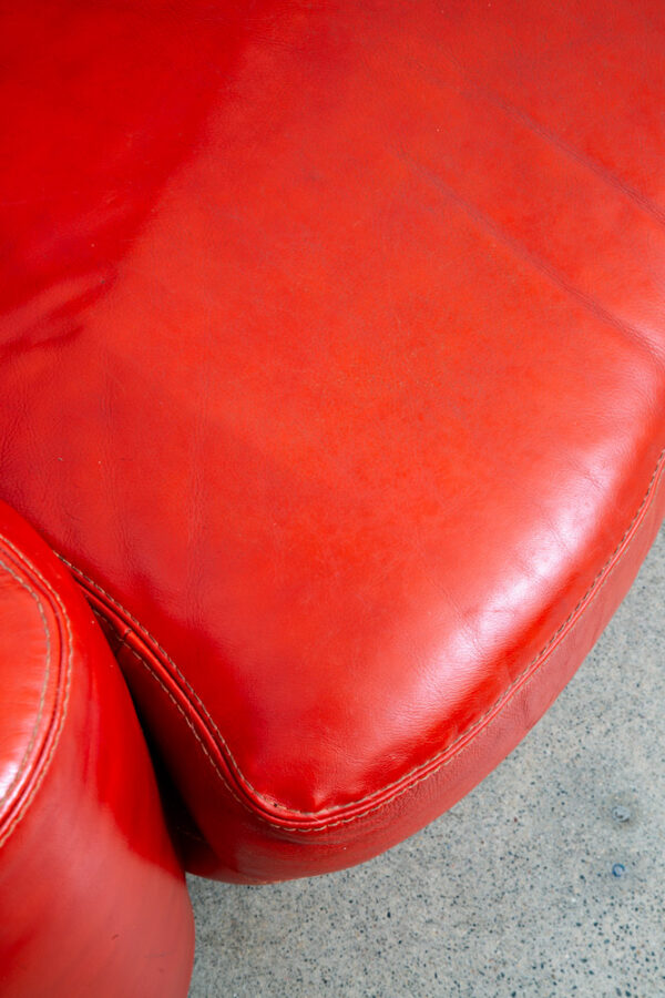 Mid Century Danish Modern Sofa Couch Red Leather Italy Polo Divani 3 Seat Mcm - Image 6