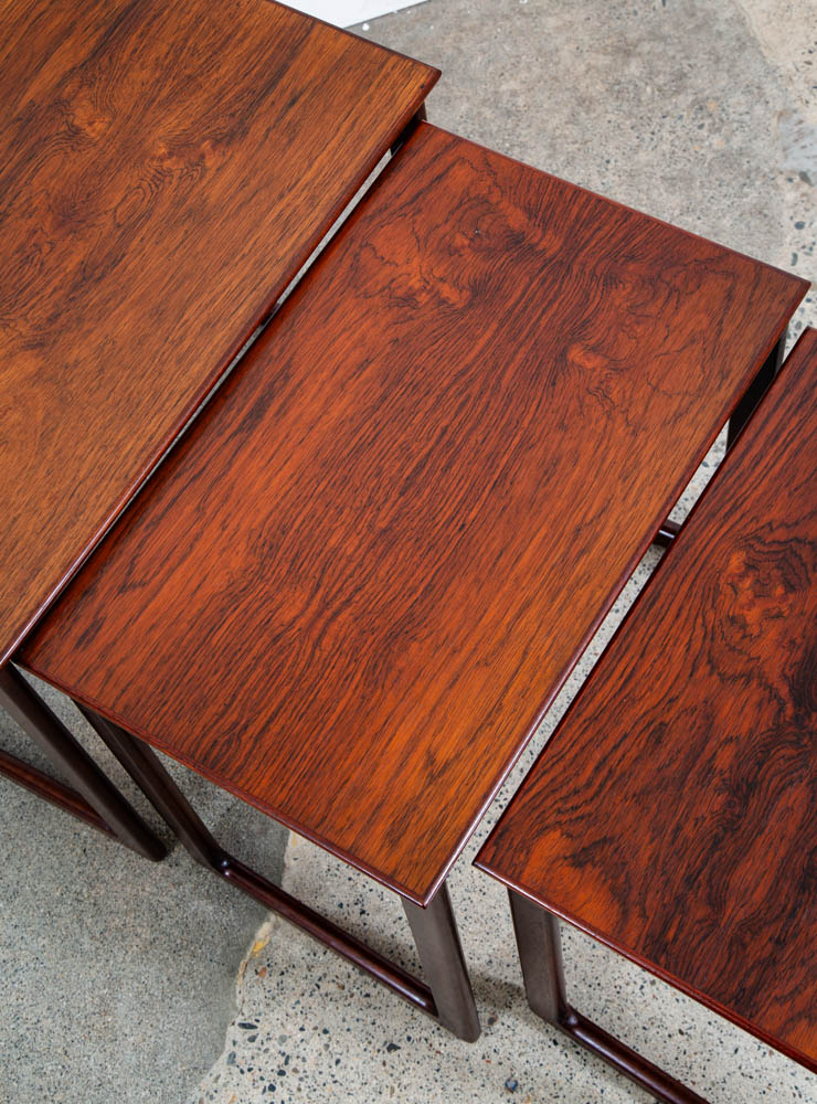 Mid Century Danish Modern Nesting Tables Brazilian Rosewood Set 3 Denmark Sled - Image 10