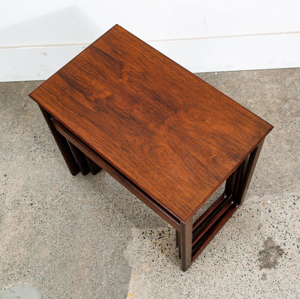 Mid Century Danish Modern Nesting Tables Brazilian Rosewood Set 3 Denmark Sled - Image 8
